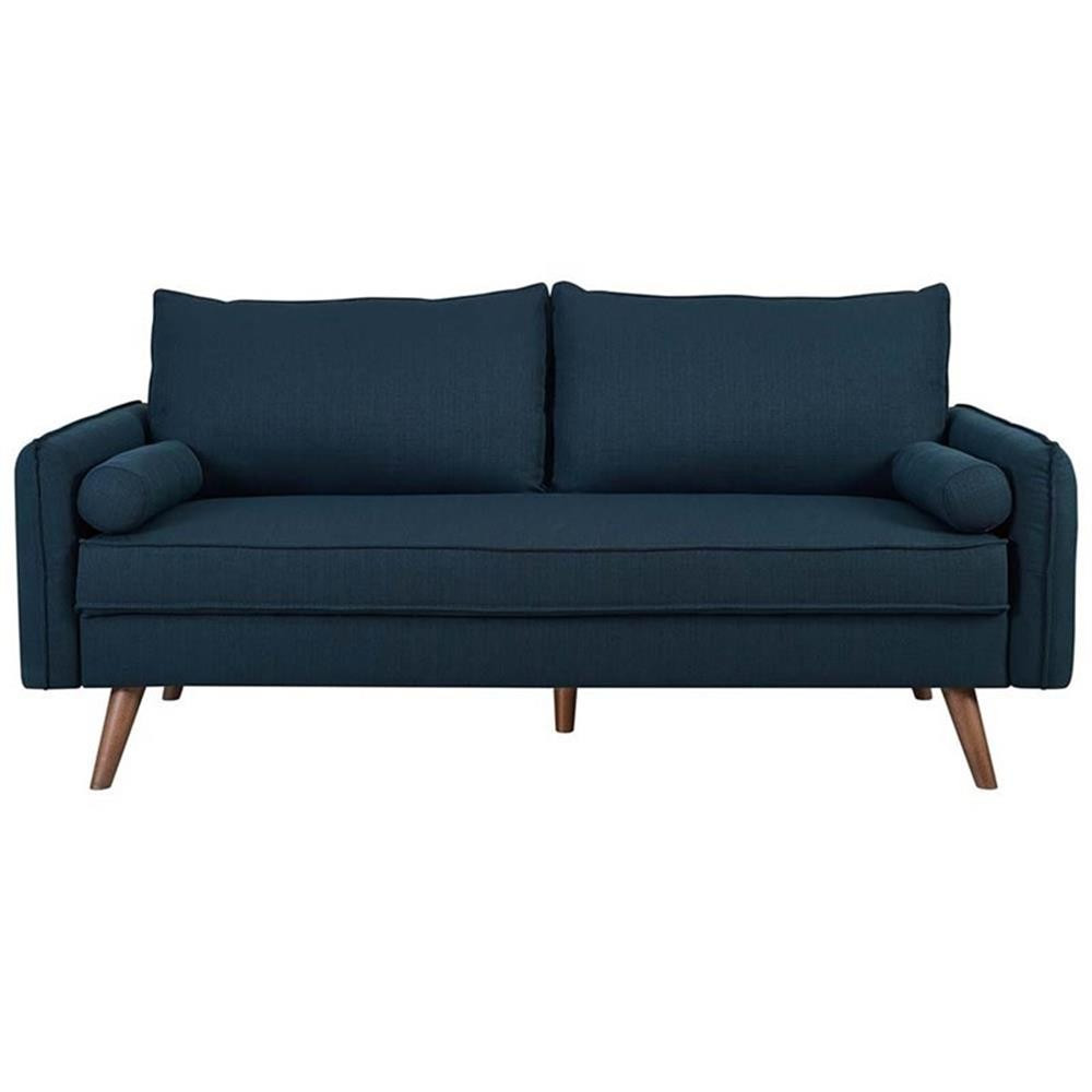 Modway Revive Modern Fabric Upholstered Sofa in Azure & Walnut