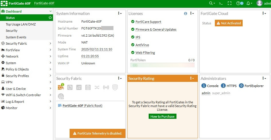 Fortinet Fortigate-60F FG-60F UTM initialized