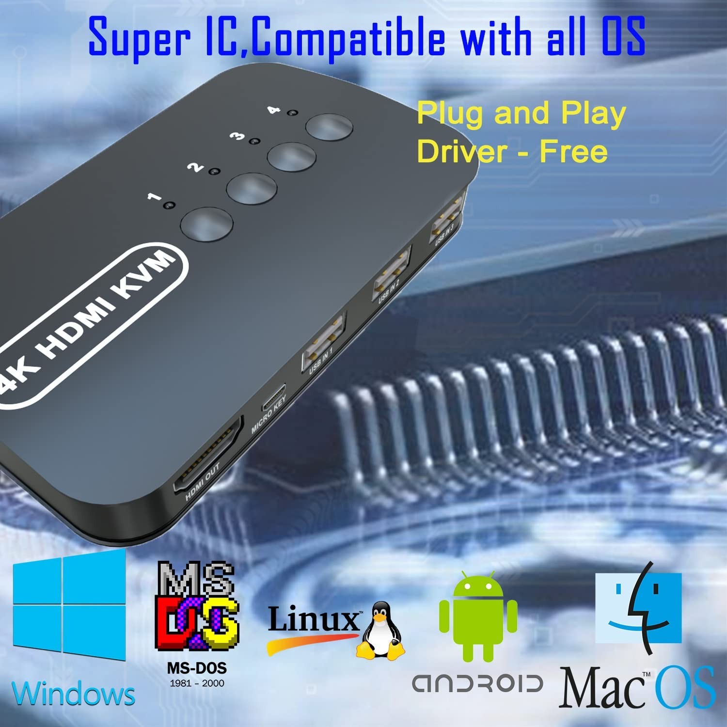 High-Definition 4-Port KVM Switch for 4 Computers - Includes Cables & Controller