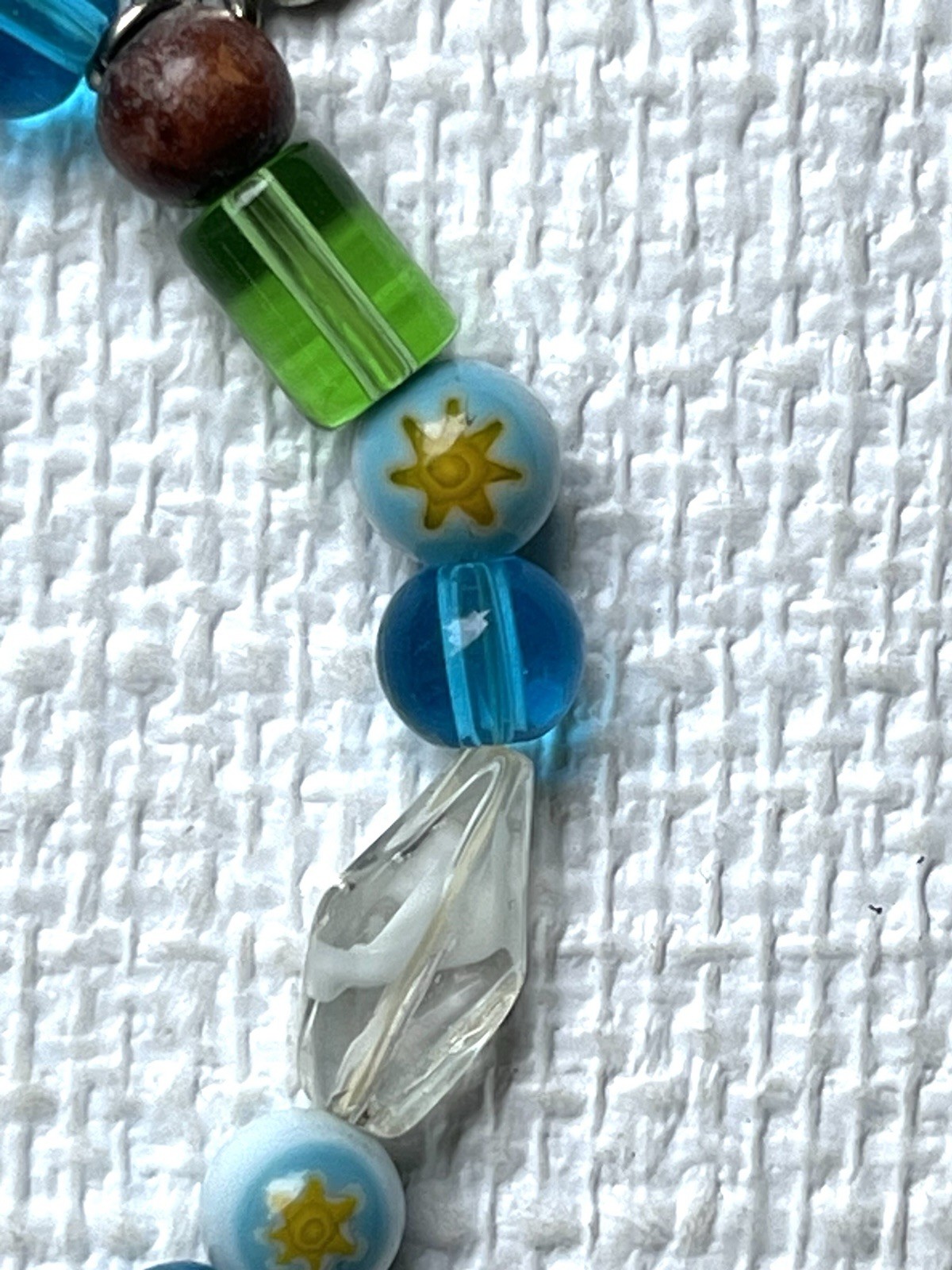 Art Glass School Bracelet Silver-toned Charms Stretch Blue Yellow New Teacher