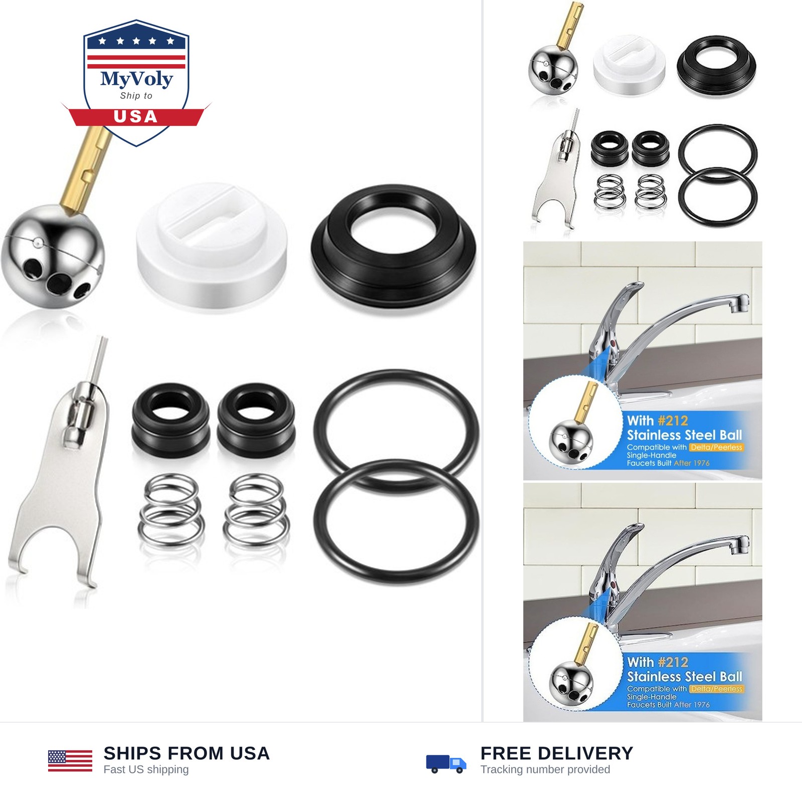 Dreyoo Single Handle Faucet Repair Kit with RP212 Stainless Steel Ball Valves...