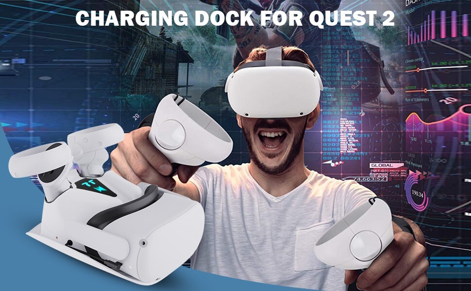Charging Dock for Oculus Quest Controller Mount with 2 Rechargeable Batteries
