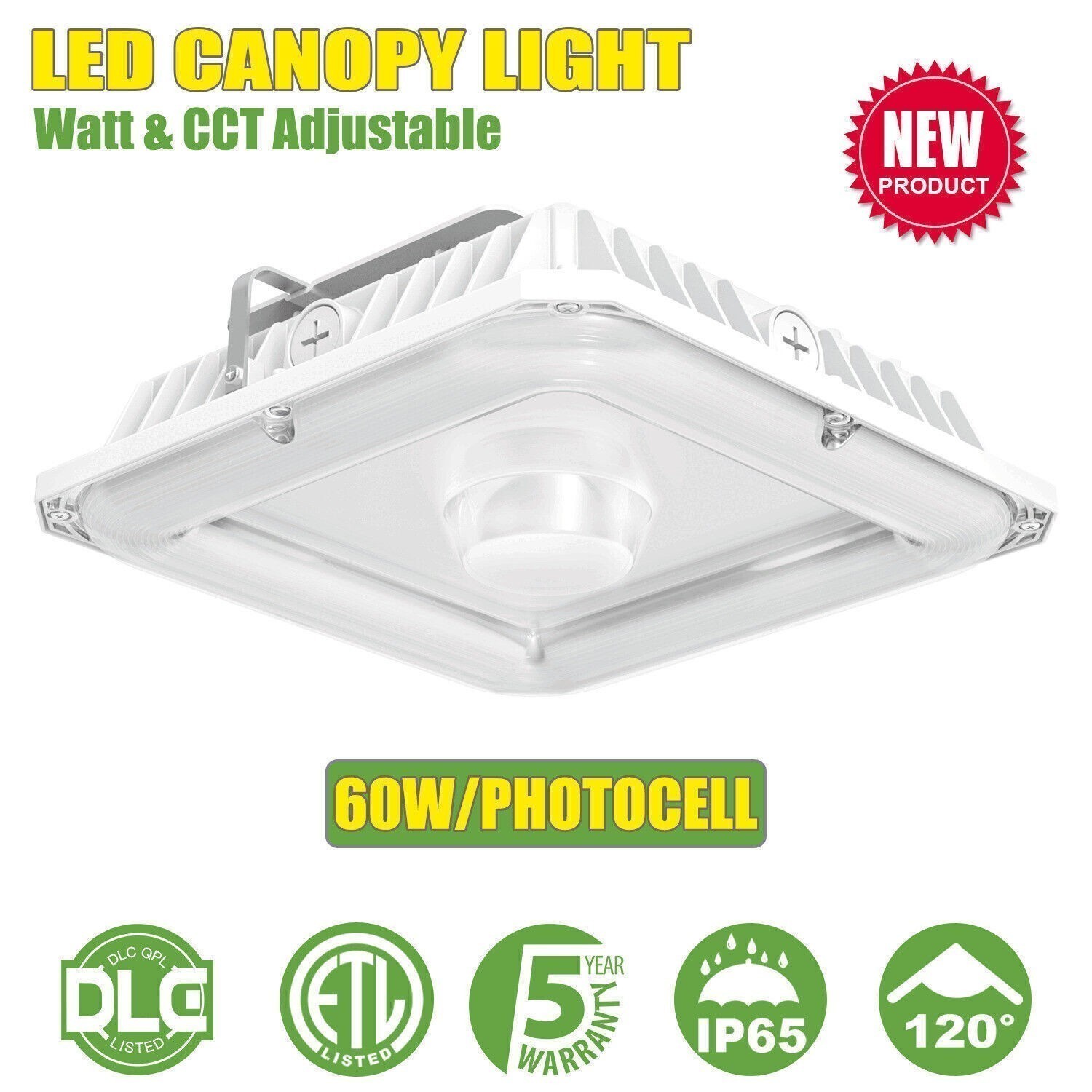 4500K/5000K/5700K LED Gas Station Canopy Lights 60W IP65 Parking Lot Garage Lamp