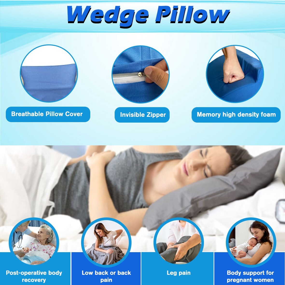 For Sleeping Triangle Wedge Pillow Cushion Post Surgery Bedsores Elderly Support