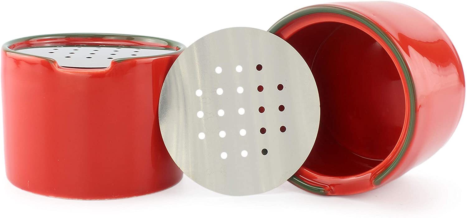 Fruit Fly Traps 2pk; Empty Ceramic Red Fly Gnat Catchers w/ Vented Lids