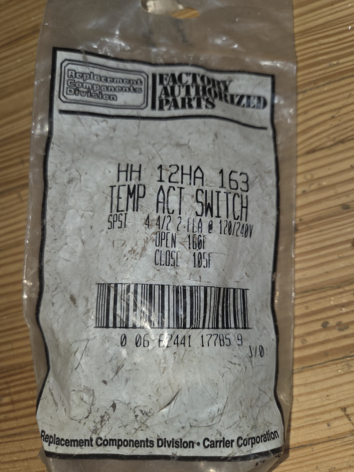 CARRIER HH12HA163 DISC LIMIT SWITCH Temp Act 160/105 NEW Factory Authorized Part