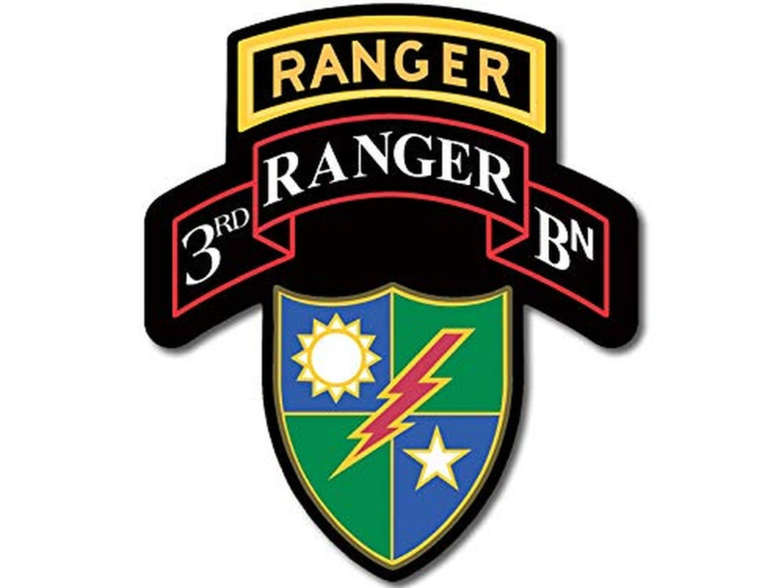 3rd Ranger BN Seal w/Ranger Tab Above Shaped Sticker (Battalion Third Vinyl D...