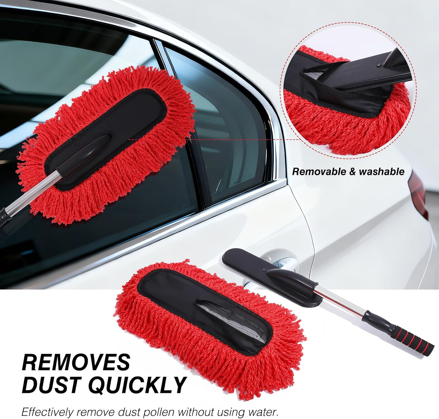 3 Pack Large Red Microfiber Car Duster Exterior Scratch Free with Extendable, Ca