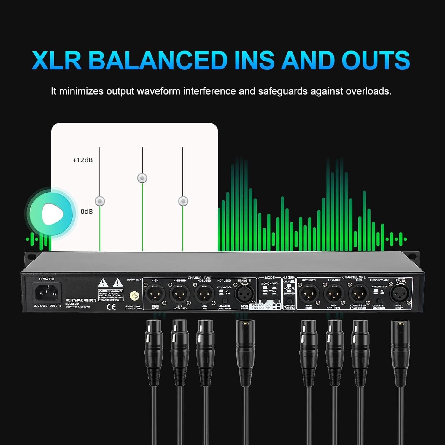 Professional 4-Way Mono Crossover XLR Audio Processor