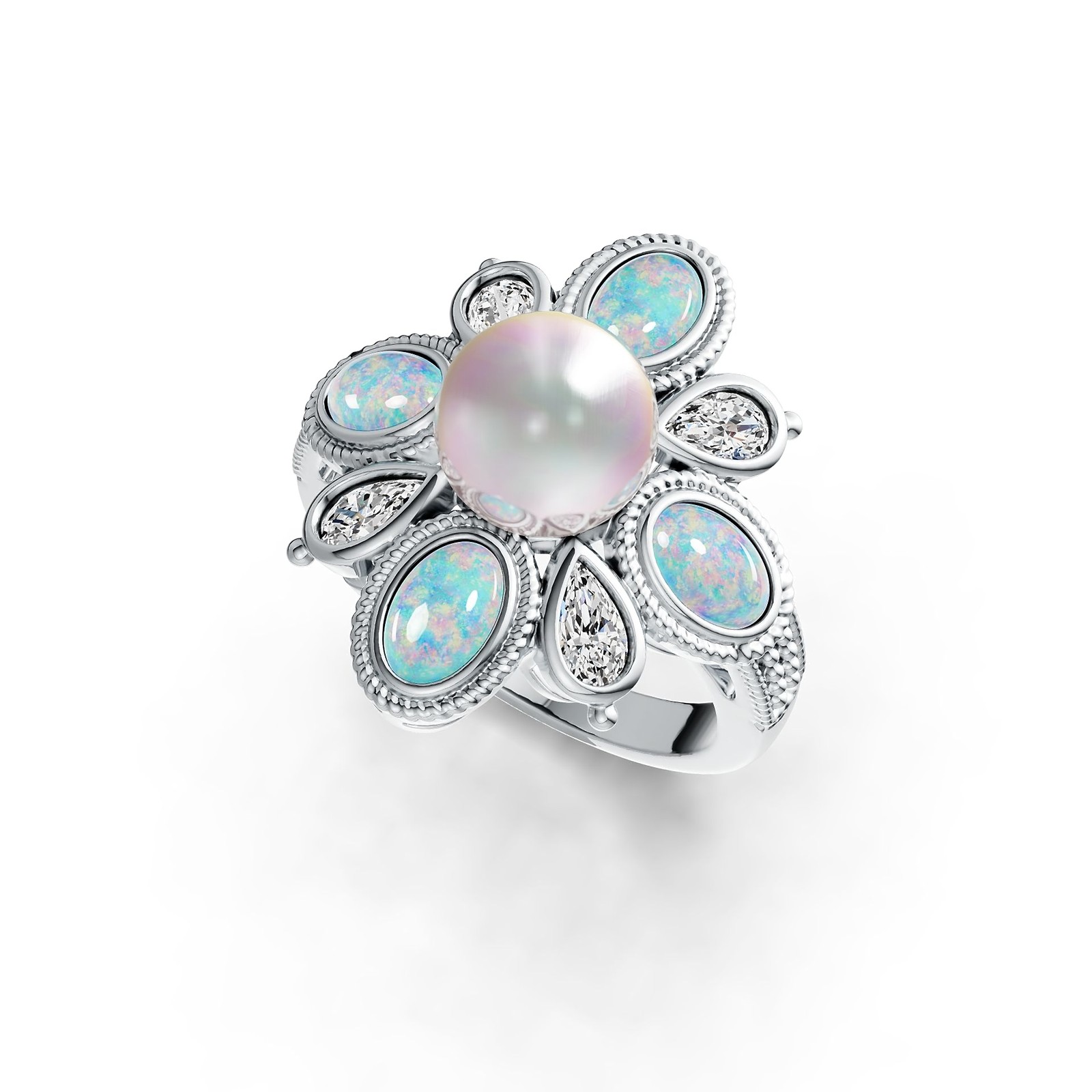Sterling Silver Semi Mount Ring Setting Round RD 9x9mm OV Cab 6X4mm PE 5X3mm
