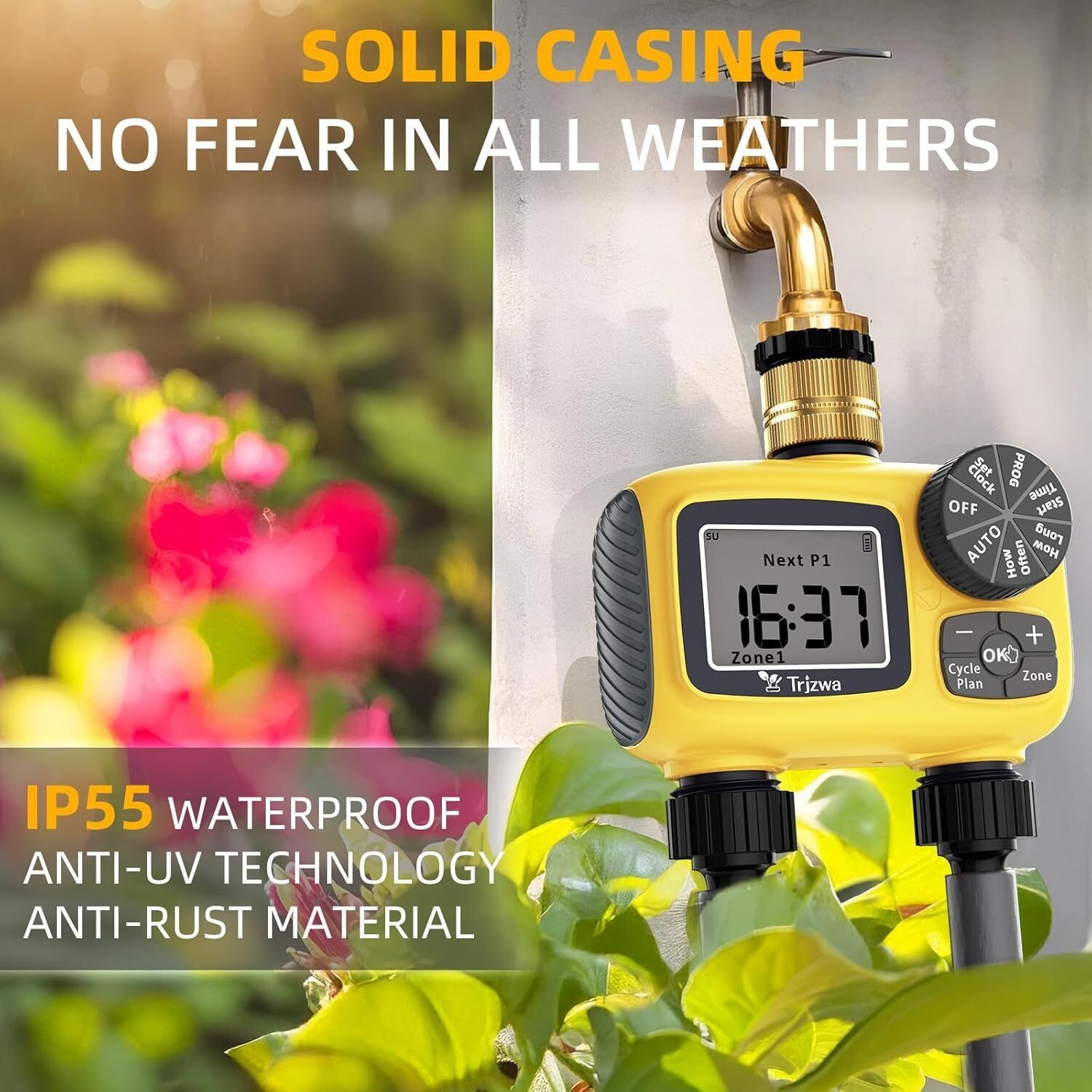 Hose Timer 2 Outlet,2 Zone Programmable Sprinkler Timer with Rain Delay&Manual,k