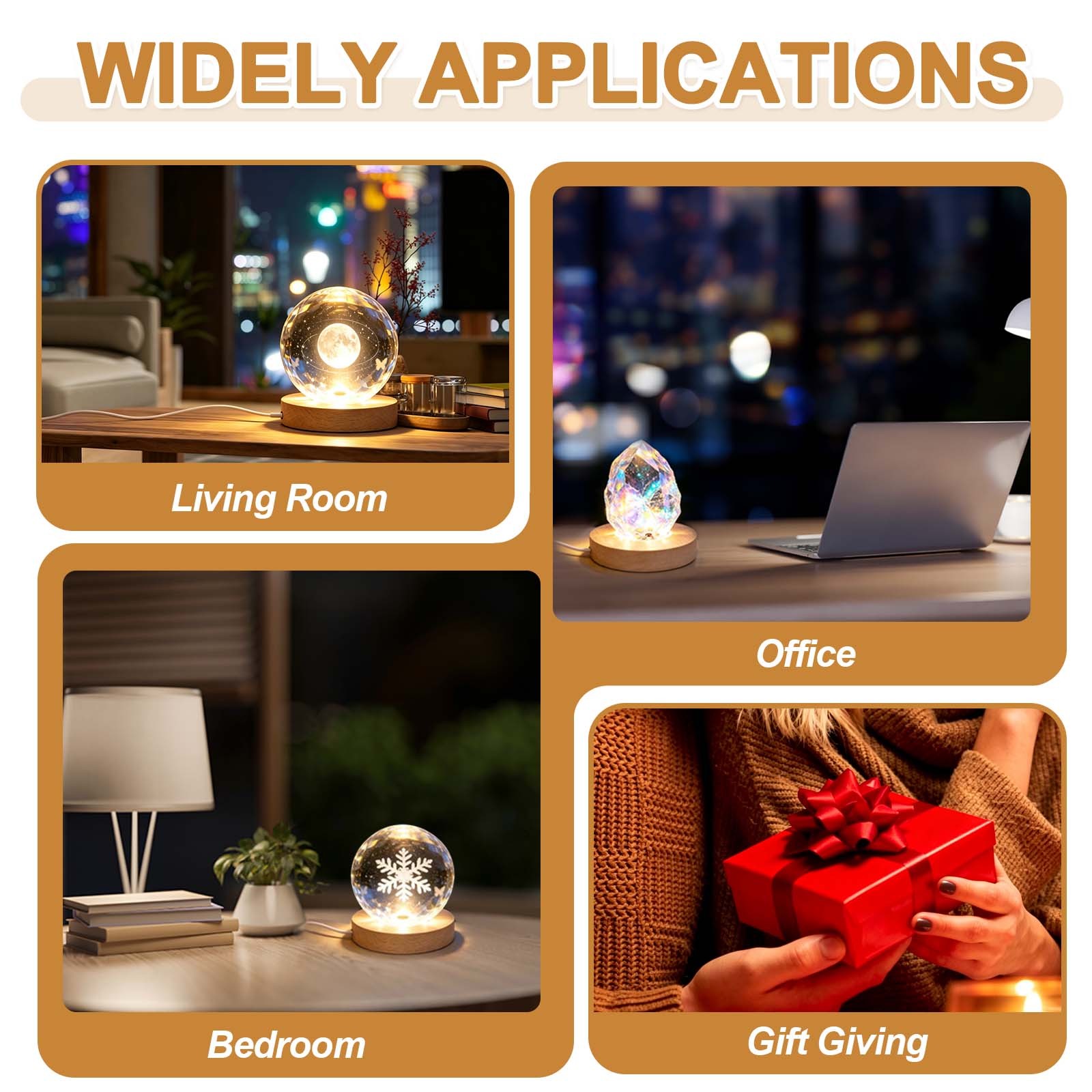 LED Base Wood Light Display Base, 2.76In/7cm OD White Light