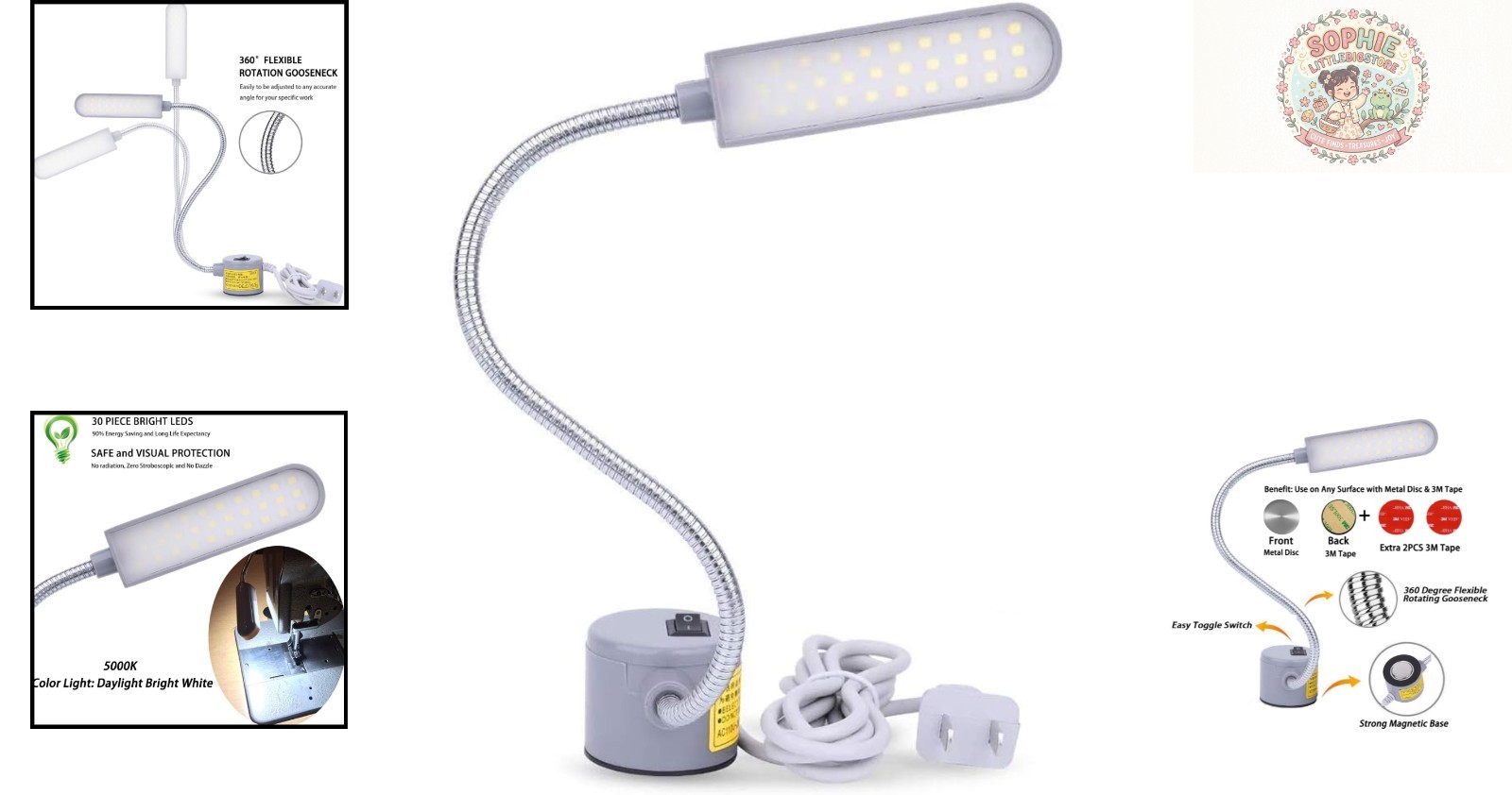 6 Watt Flexible LED Sewing Machine Light with Touch Control & Magnetic Mount
