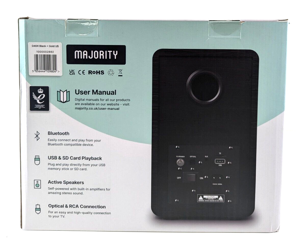 Majority D40X Powered Bluetooth Bookshelf Speakers Studio Monitors Speakers