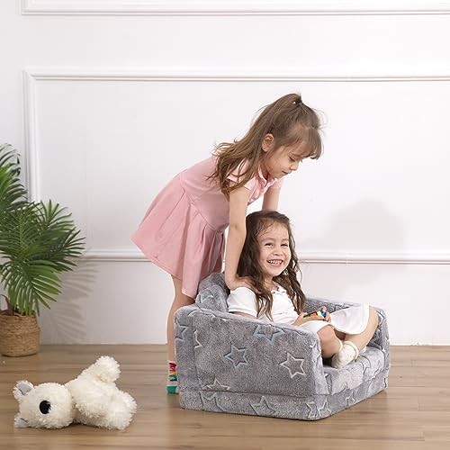 Play Couch Sofa for Kids Fold Out Flip Out Kids Sofa Chair 2 in 1 Grey