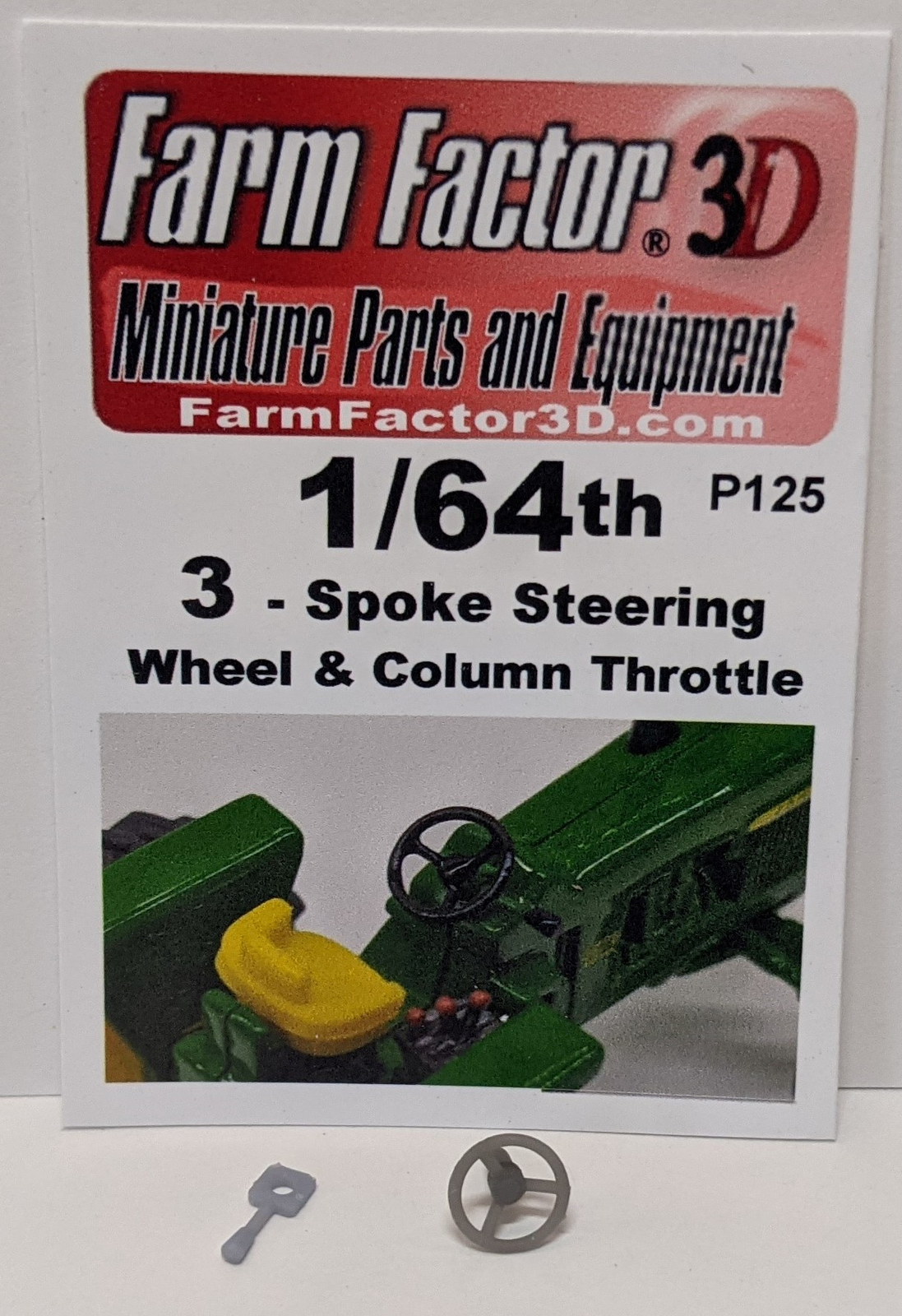 1/64 3D Printed 3-Spoke Steering Wheel & column Throttle