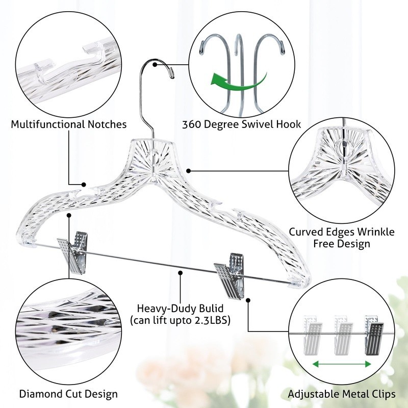 Heavy Duty Clear Plastic Hangers 360 Degree Hook Space Saving 20 Pack