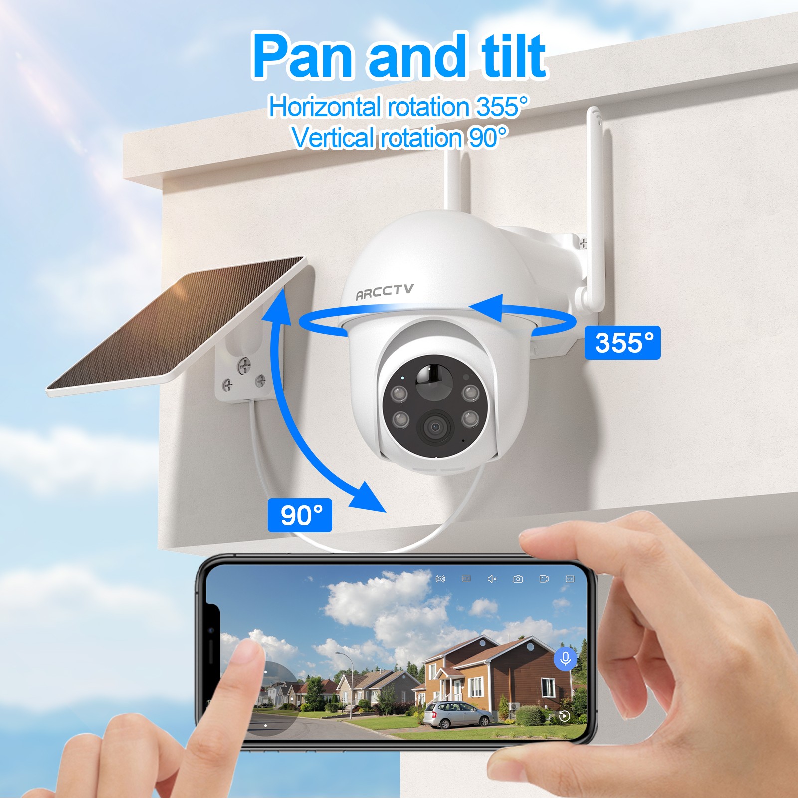 ARCCTV Solar Battery Security Camera System Outdoor Wireless Pan/Tilt WIFI Home