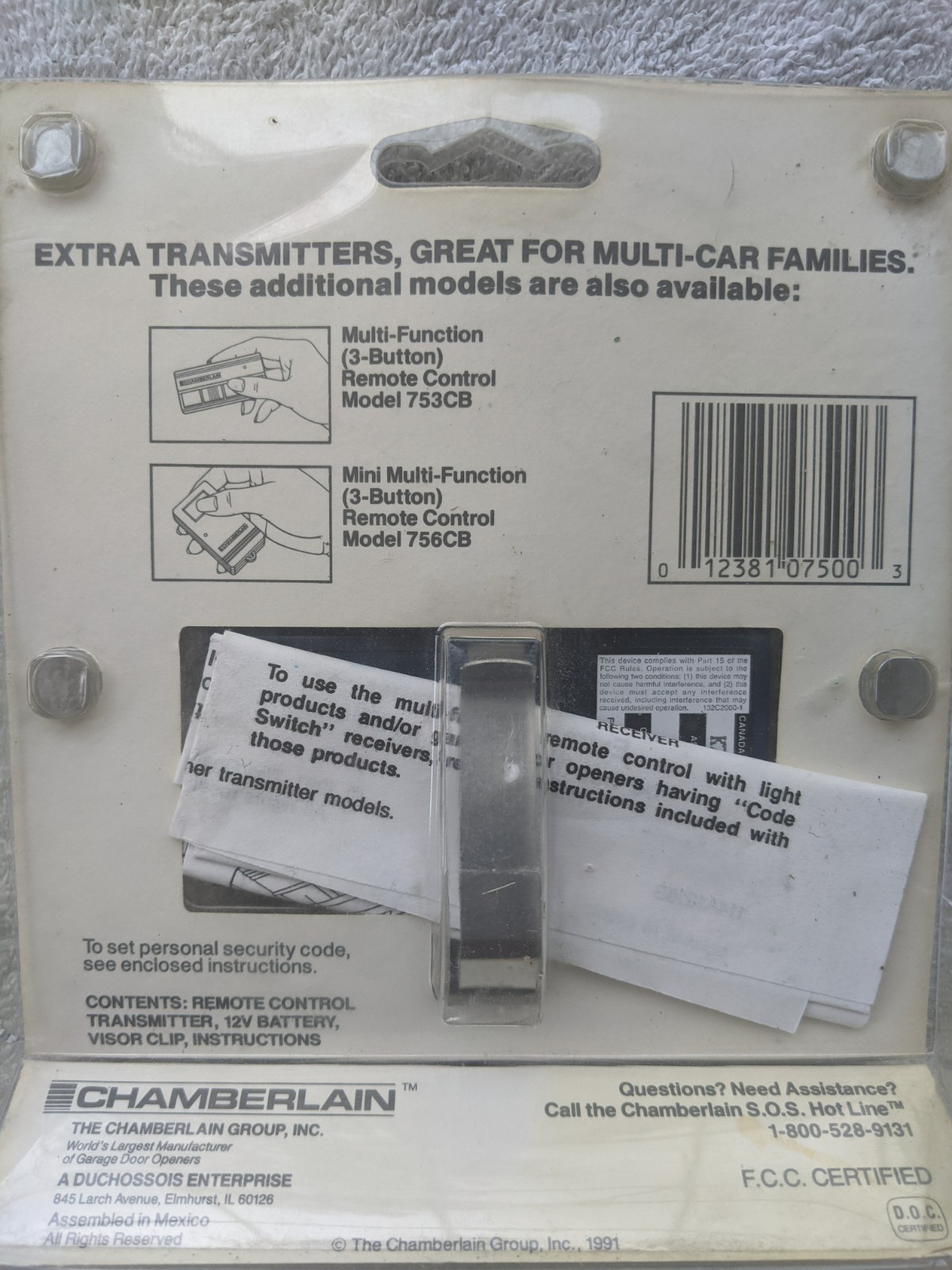 Chamberlain 750CB genuine Single Button 9 Code Switch Garage Remote Opener +free
