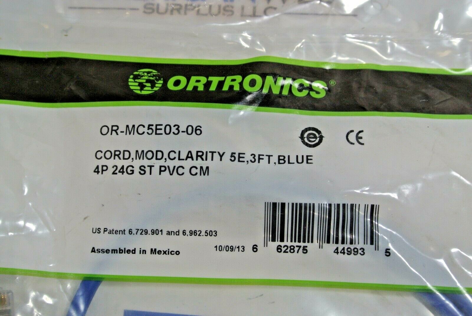 OR-MC5E03-06 ORTRONICS  Cord  Clarity 5E 3 Foot Blue  4P 24G ST PVC CM NEW