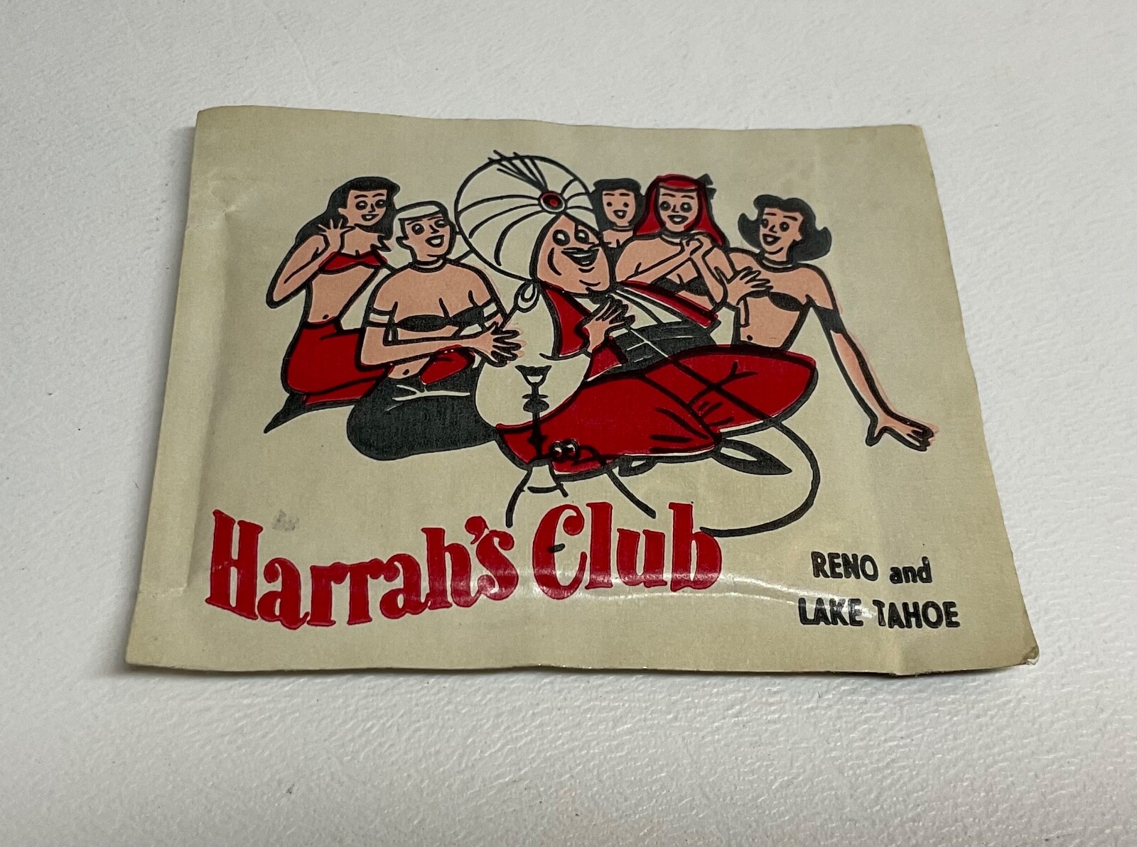 VTG Harrah's Casino Las Vegas Moist Towelette Packet Reno Lake Tahoe Swami girl