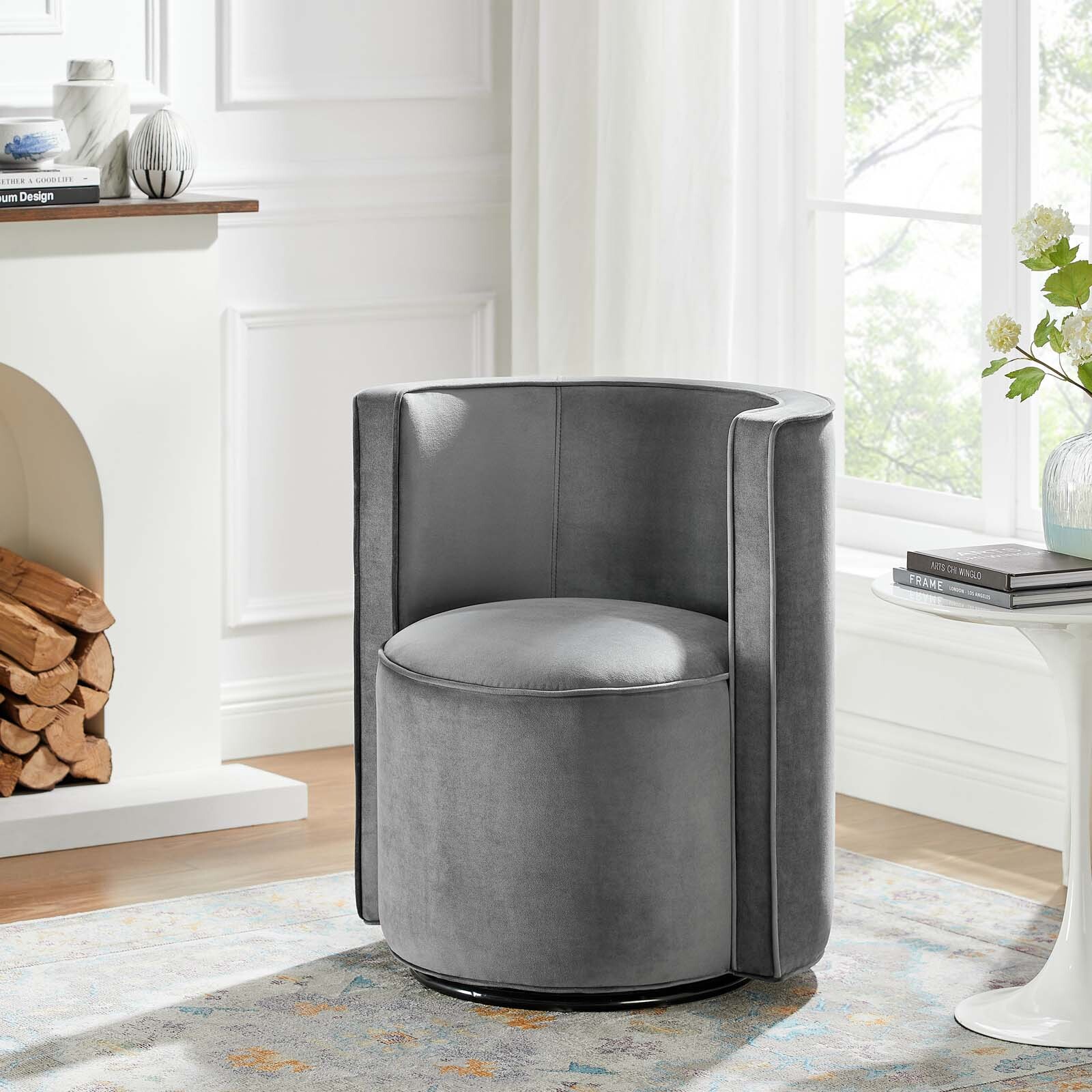 Modway Della Performance Velvet Accent Swivel Chair in Gray