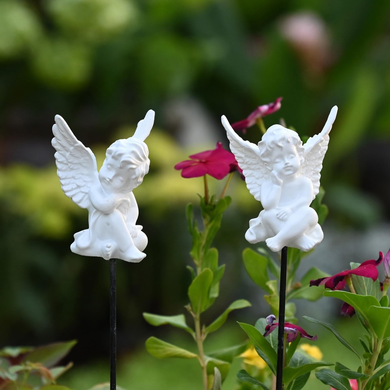 OwMell Set of 2 Decorative Garden Stakes - Small Angel & Cherub Angel Ornamen...