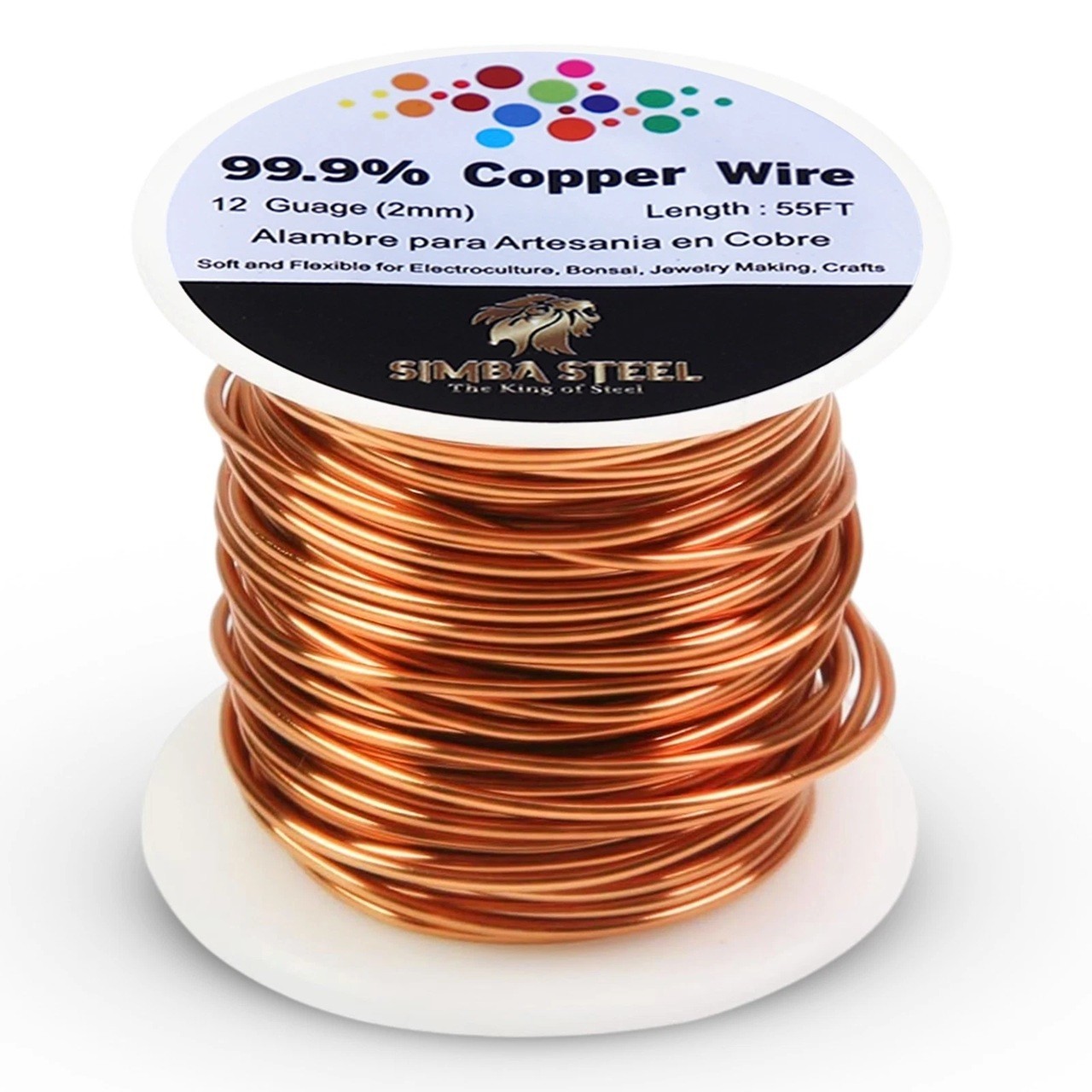 99.9% Pure Copper Wire 12 gauge x 55 FT (2.00mm x 16.7m) Jewelry, DIY, Craft