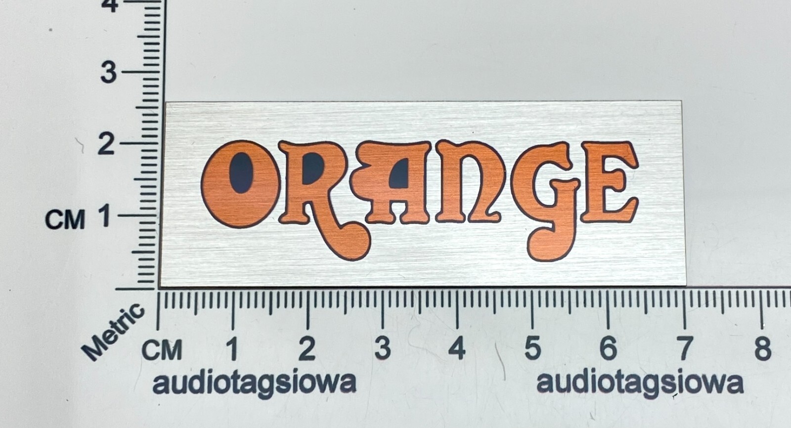 Orange Amp or Case Logo Badge Custom Made Metal Self Stick