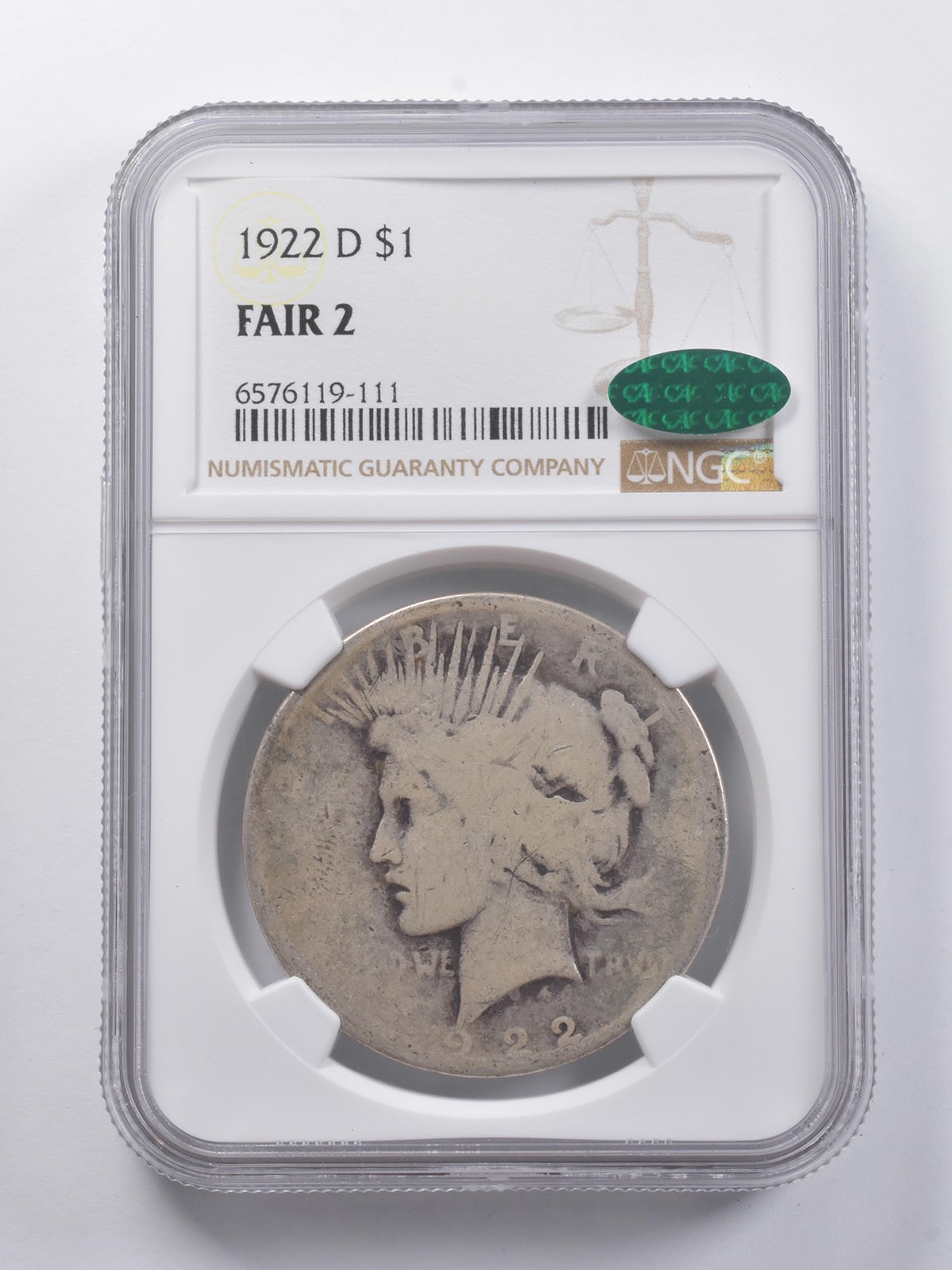FAIR 2 1922-D Peace Silver Dollar NGC *6857