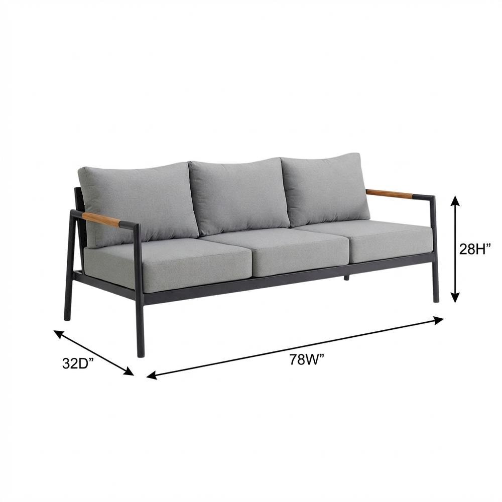 Outdoor Sofa In Black, Dark Gray, Aluminum Frame, Teak Accents, Patio Lounging