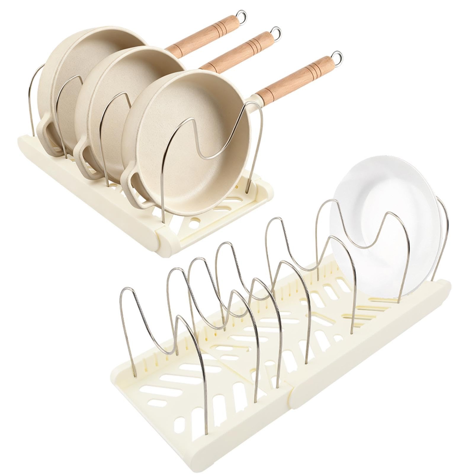 Expandable Pots and Pans Organizer Rack,with 10 Adjustable Compartments for K...