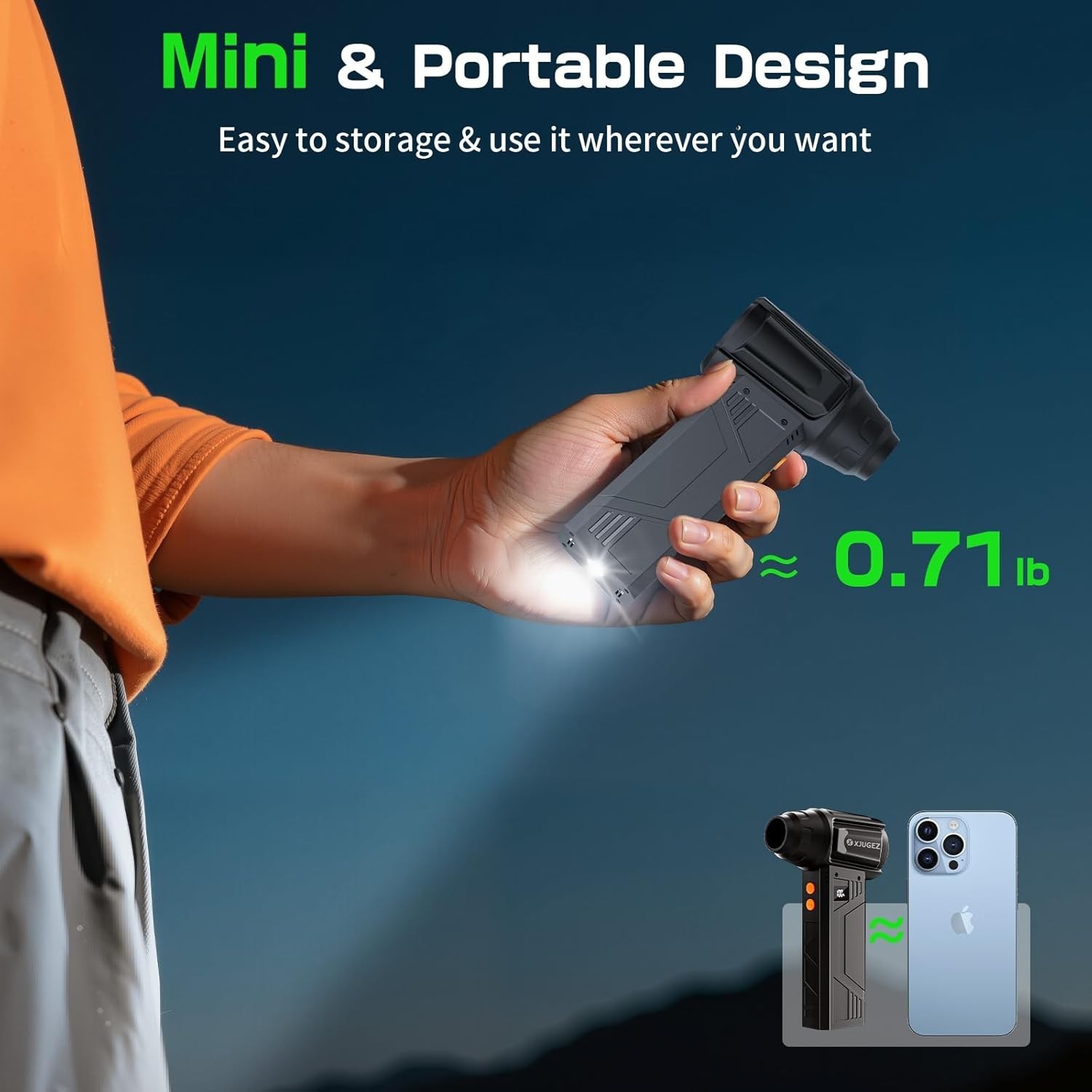 Compact Compressed Air Duster - 4 Adjustable Levels & LED Light for All Surfaces
