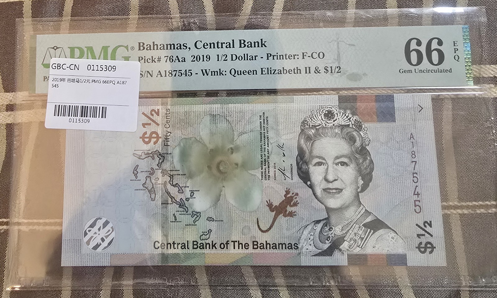 2019 Bahamas Central Bank 1/2 Dollar PMG 66 EPQ Gem UNC