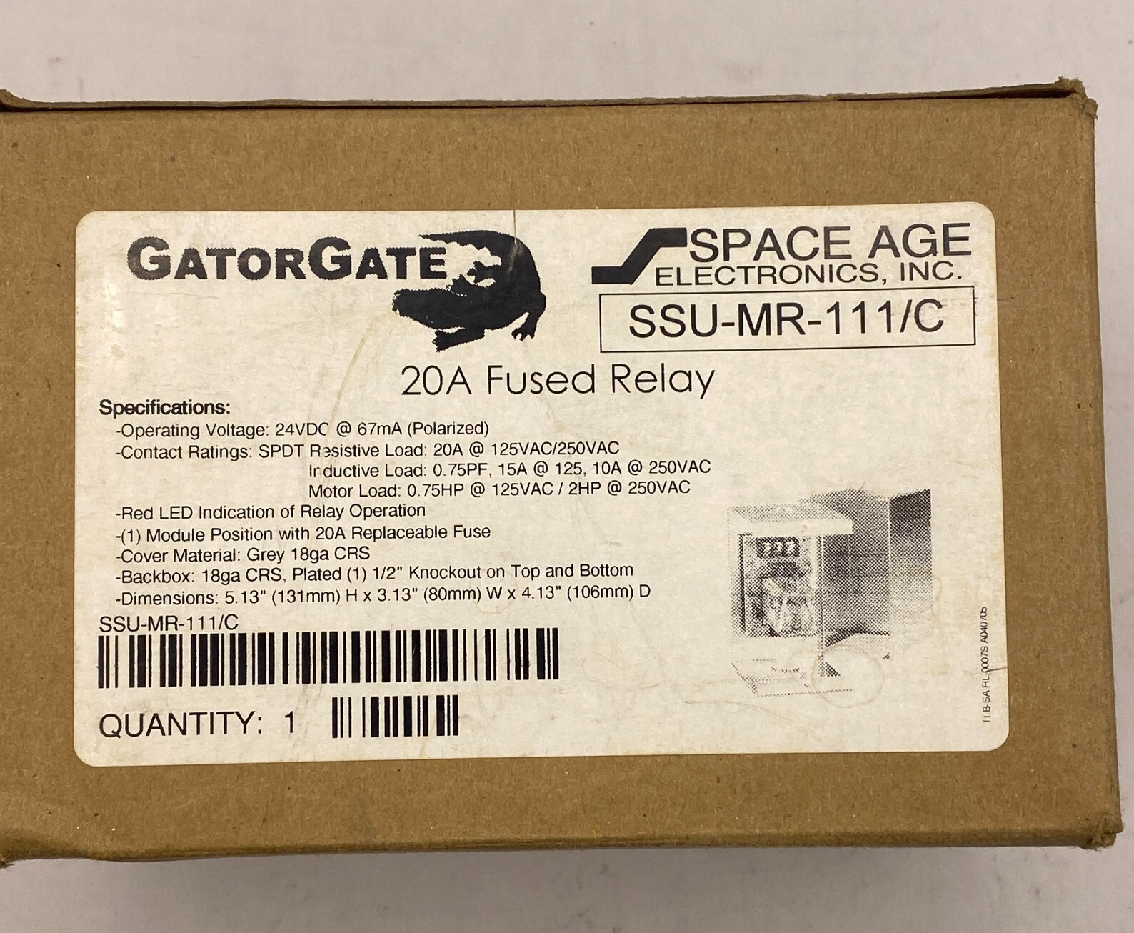 GATOR GATE SSU-MR-111/C Fused Relay 20A 24VDC Industrial Control Module✅