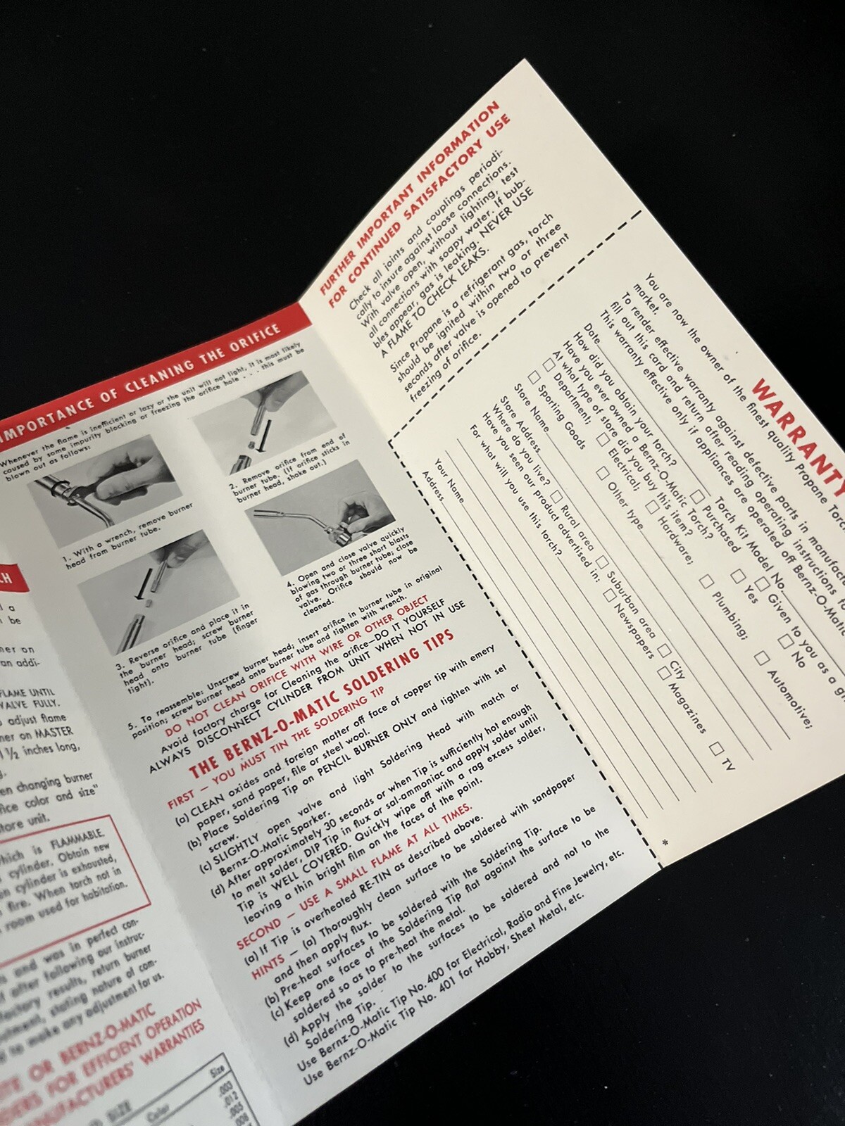 BERNZOMATIC CORPORATION MASTER TORCH OPERATING INSTRUCTIONS ORIGINAL JB117