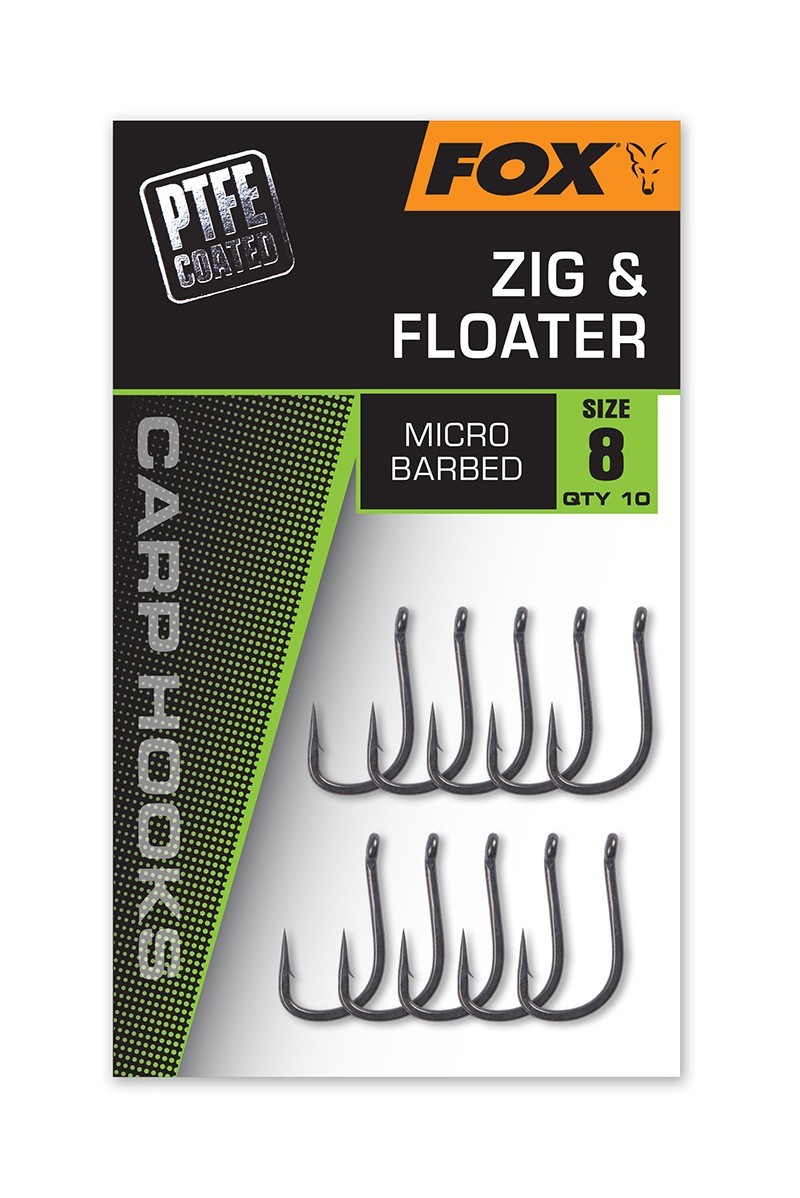 Fox Zig & Floater Hooks - PTFE Coated - Carp Fishing - 10 Per Pack