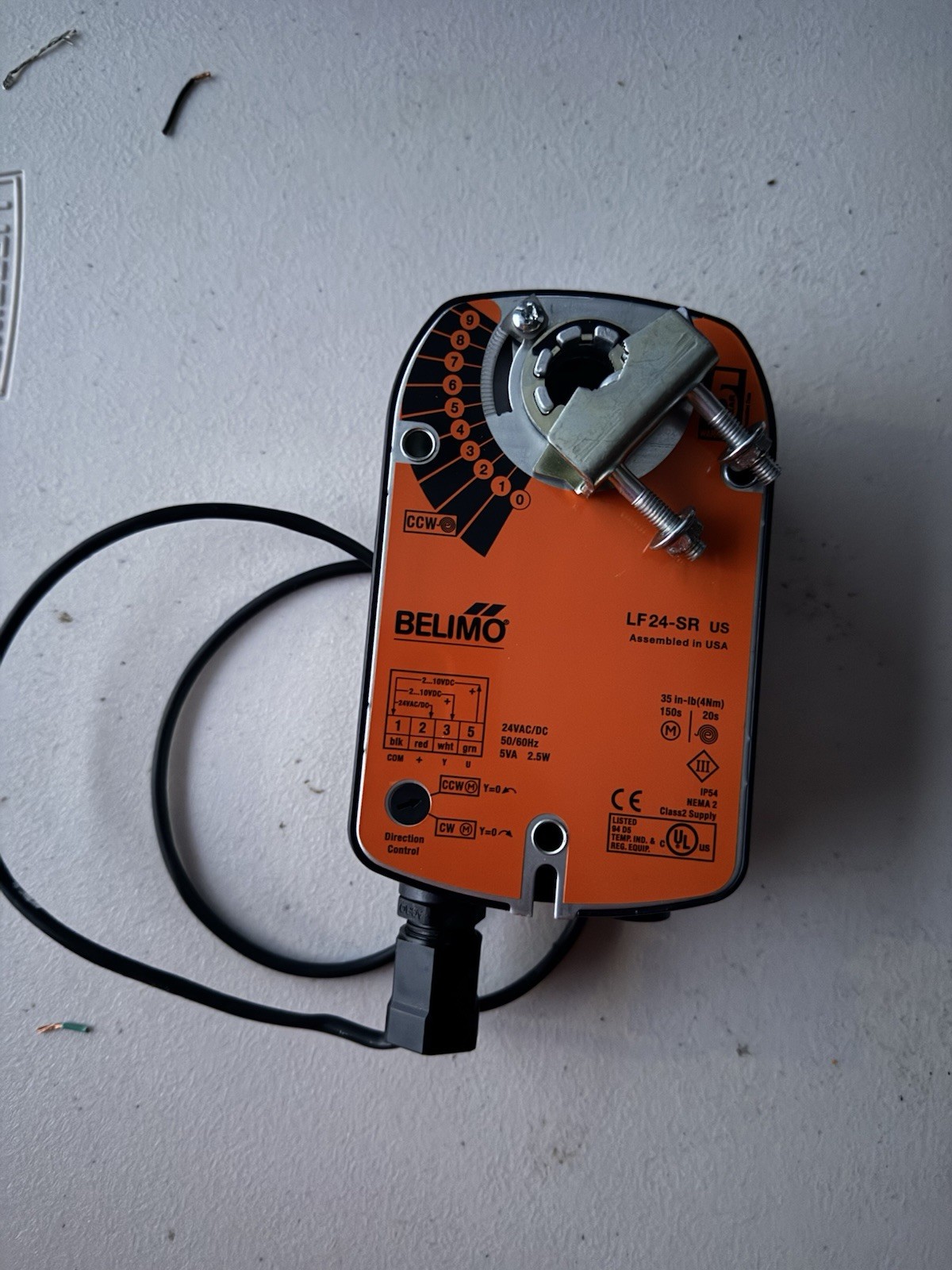Belimo LF24-SR US Spring Return Actuator, 35 Lb in 24VAC