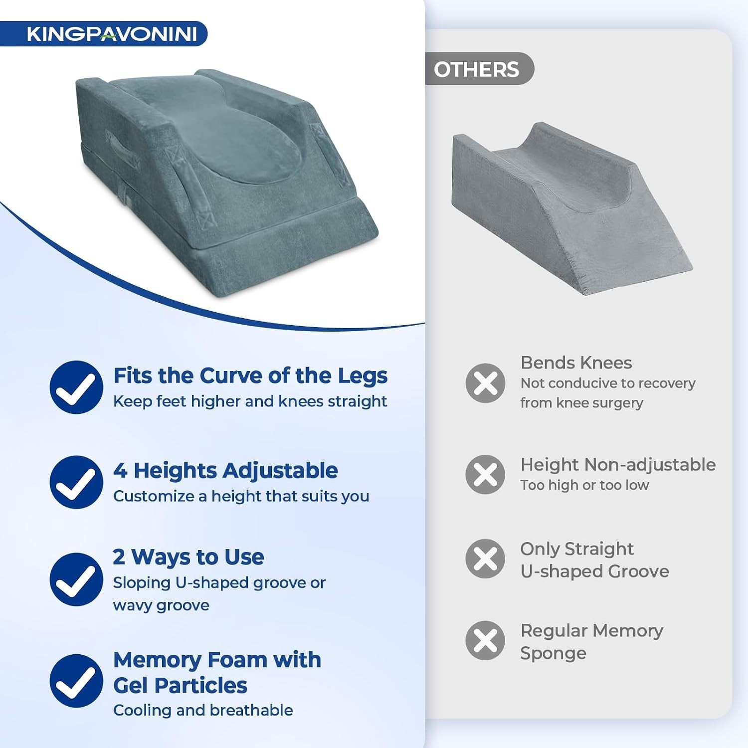Adjustable Leg Elevation Pillow Grey Memory Foam Swelling Relief 4 Heights