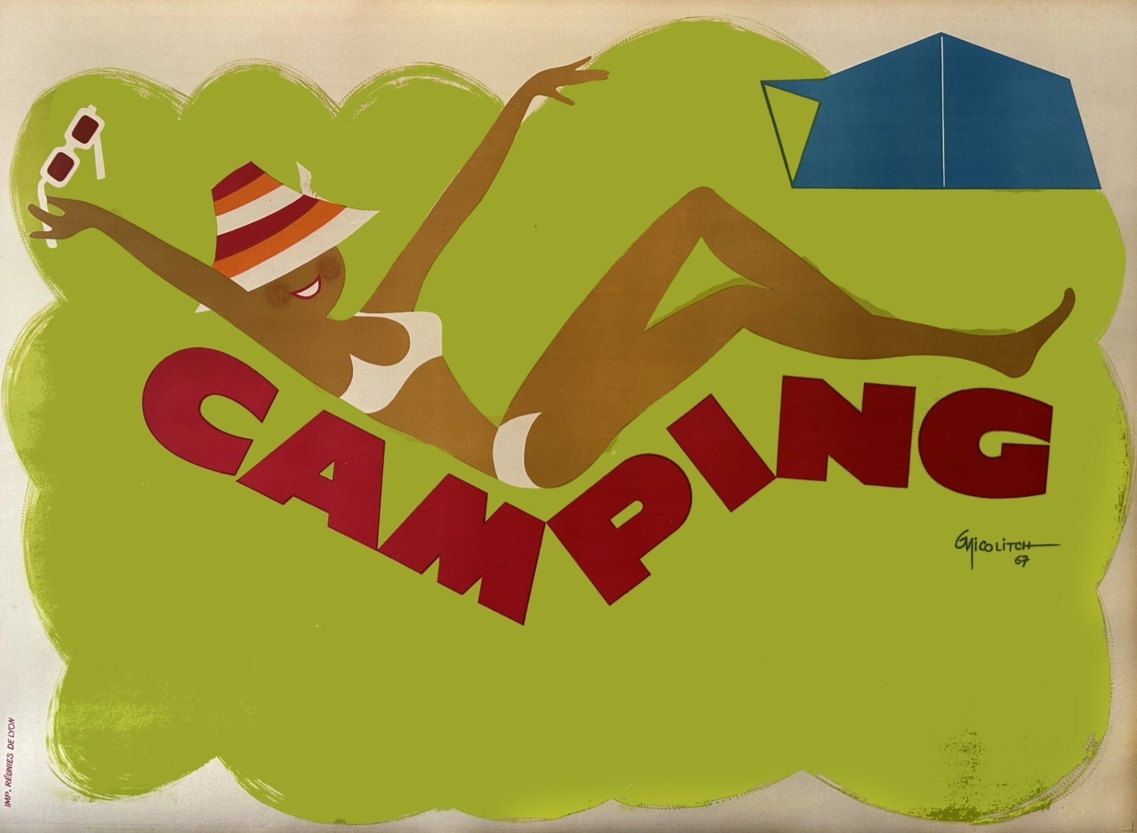18165.Wall Decor Poster.Interior Art.G Nicolitch Camping 1967 Vibrant Bold Color