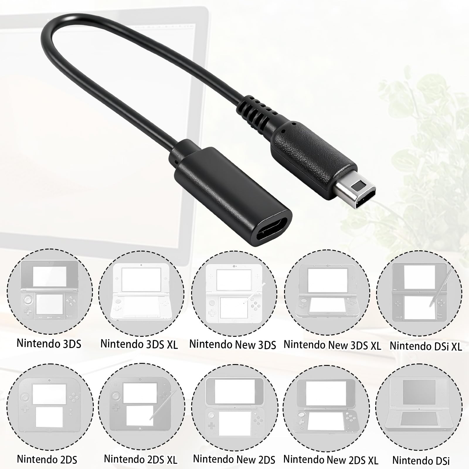 BTFO 2pcs USB Type-C to 3DS Charging Cable Adapter, Black, 17.5cm