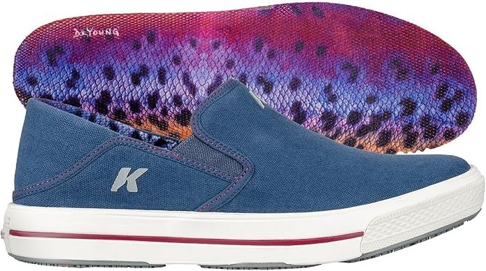 Korkers Women's Fish Moc Rainbow Trout, Fixed Kling-On Deck Soles, Blue, Size 11