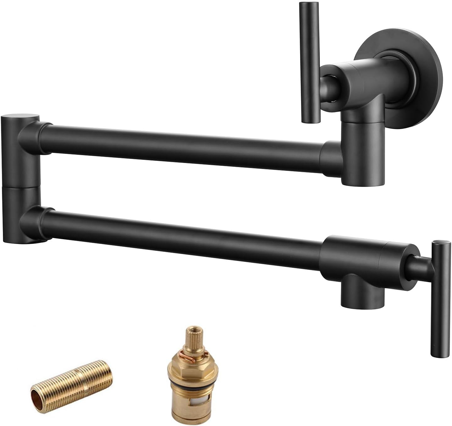 Matte Black Wall Mount Pot Filler Faucet with Swing Arms for Kitchens