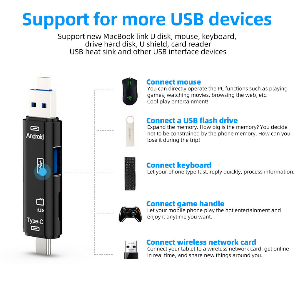 Card Reader USB 3.0 Micro USB Type C MicroSD OTG Memory Adapter Laptop Computer
