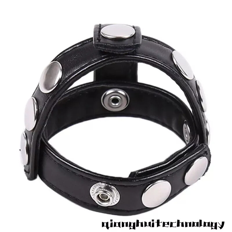 Men's Leather Ring Cage Peni Harness Sleeves Ball Stretcher Bandage Strap