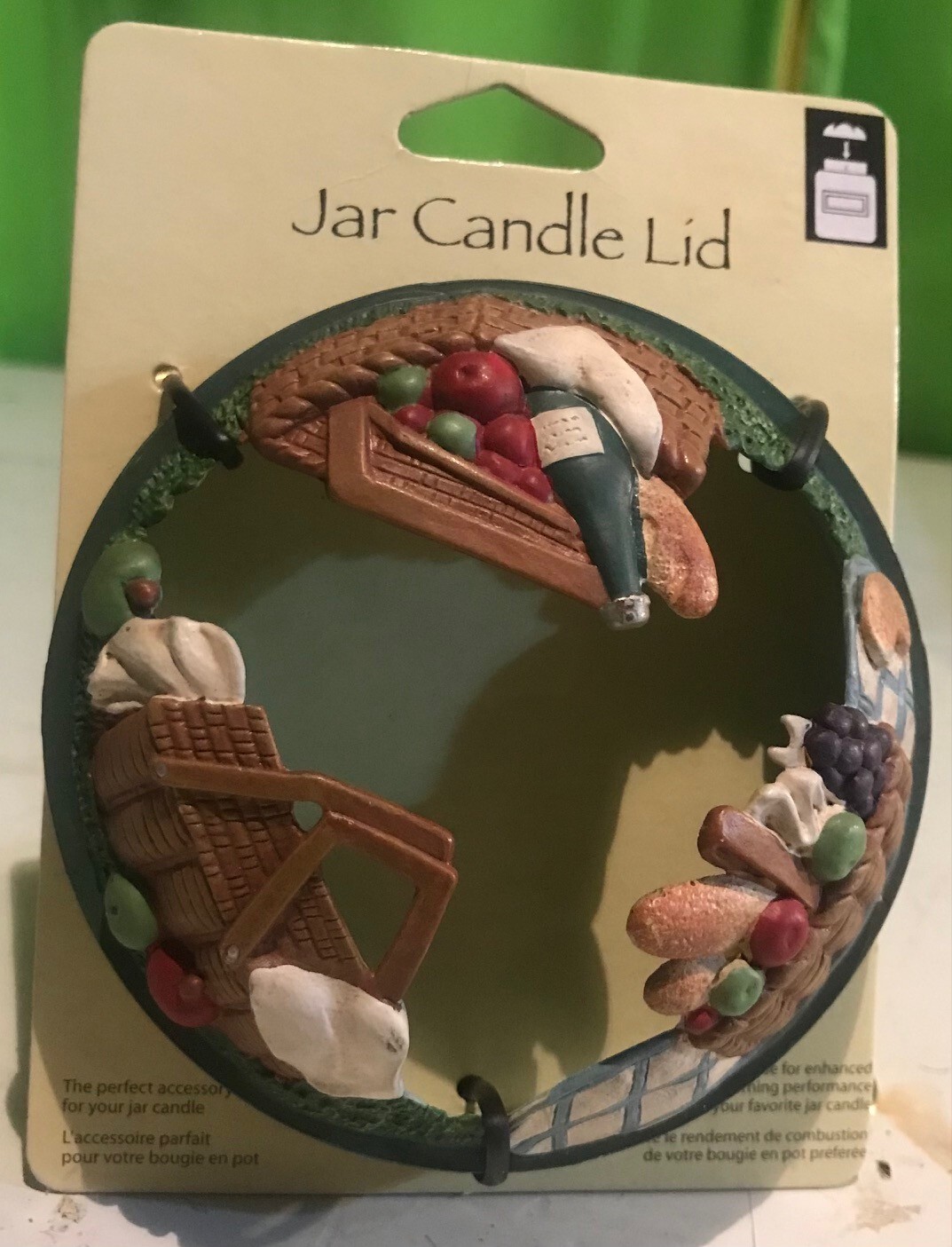 Jar Candle Lid - Picnic Basket Motif Country Garden Park Food