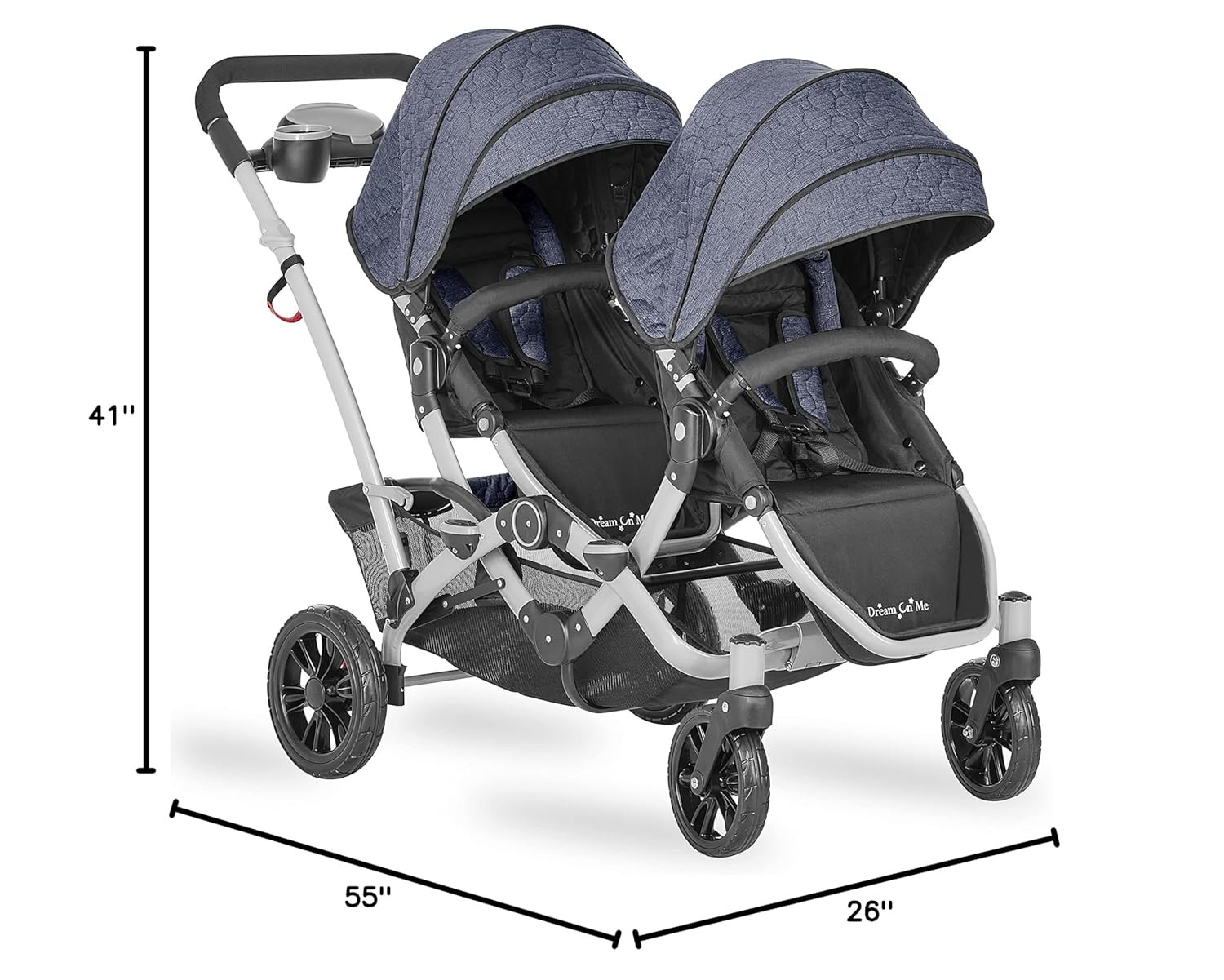 Track Tandem Double Umbrella Stroller in Slate, Lightweight Double Stroller for