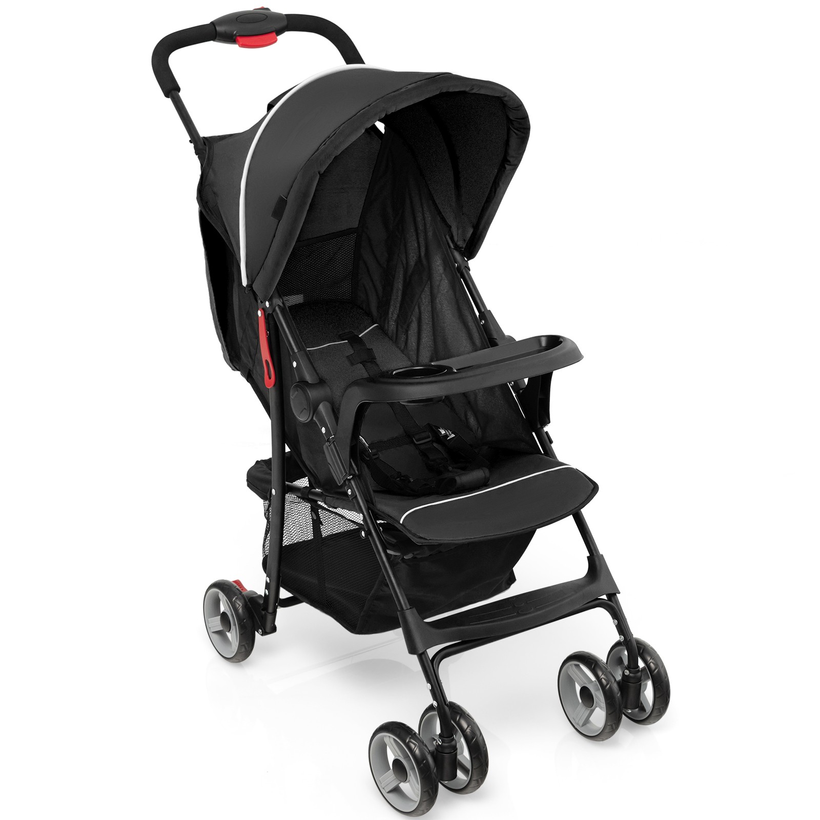 Foldable Baby Stroller Lightweight Kids Travel Pushchair w/ Safety System Black