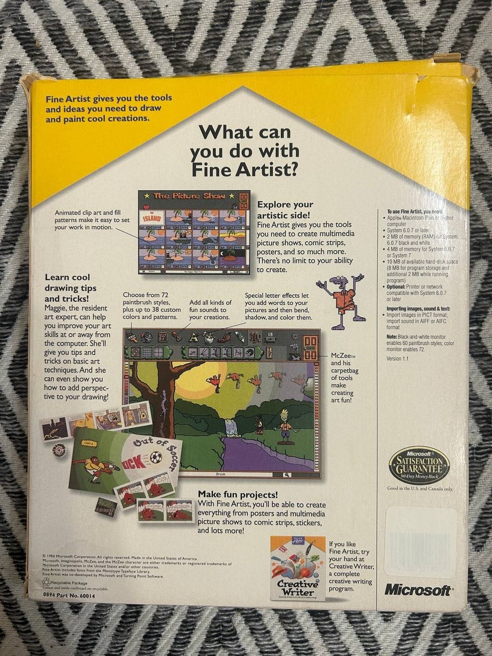Microsoft Fine Artist Macintosh Software Boxed Promo Sample Missing Disk 1