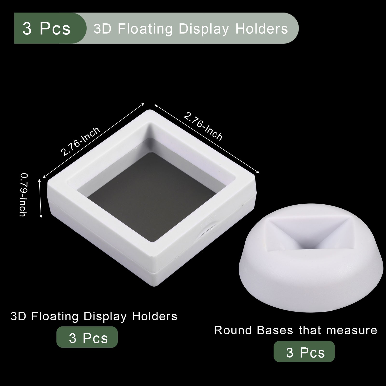 3Pcs 3D Floating Display Case, Coin Display Holder Case(White, 2.8x2.8″)